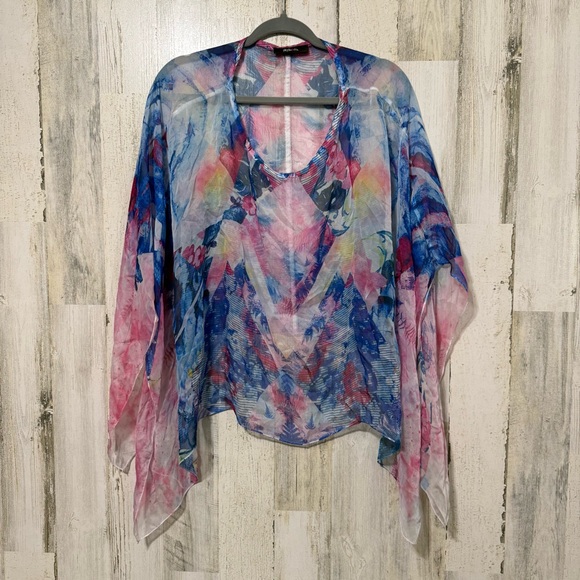 Colorful Sheer Poncho Top - Picture 3 of 4